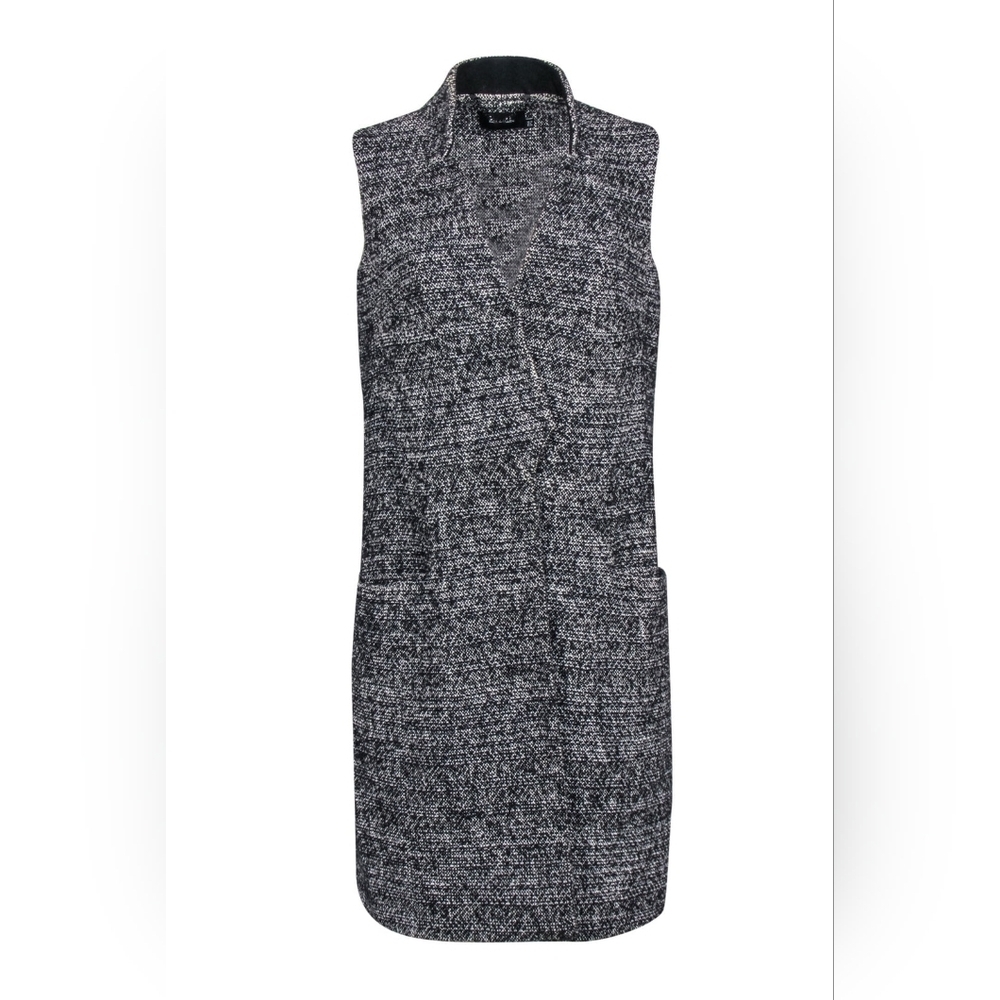 Karen Millen - Black & White Tweed Longline Women Vest Sleeveless Size 8 Wool - Picture 3 of 16